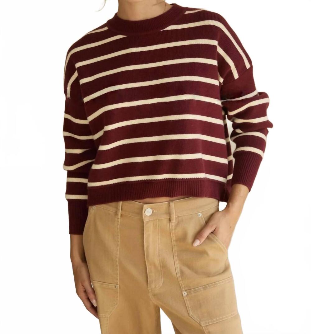 NEW SKIES ARE BLUE women's striped cropped sweater in burgundy/ivory